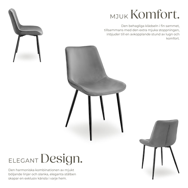 tectake Set med stolar i sammetslook Monroe -  Uppsättning om 8 grå
