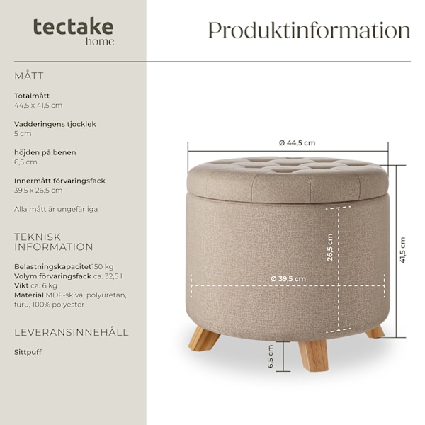 tectake Sittpuff med förvaringsutrymme Suna Sand