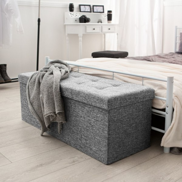 tectake Hopfällbar sittbänk med förvaringsutrymme 110 x 38 cm Ljusgrå