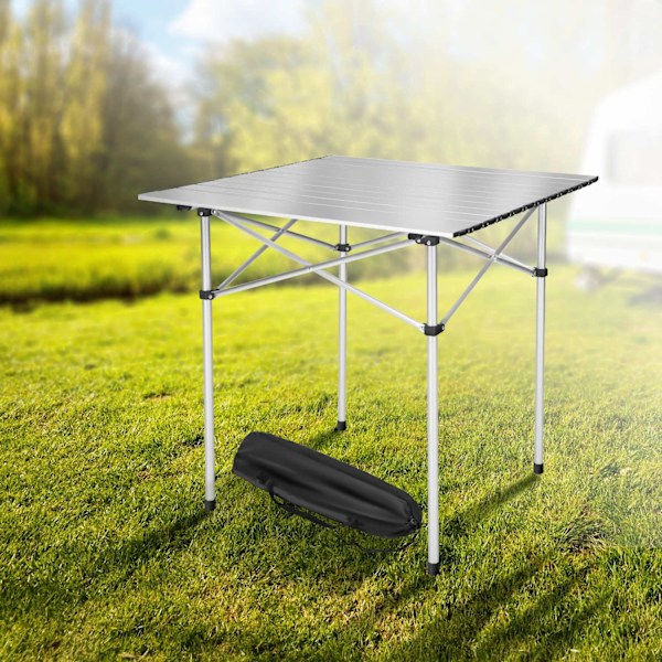 tectake Campingbord i aluminium, hopfällbart 70 x 70 x 70 cm grå