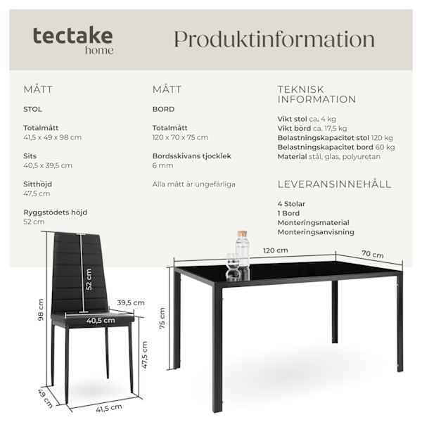 tectake Matgrupp Berlin 4+1 Svart