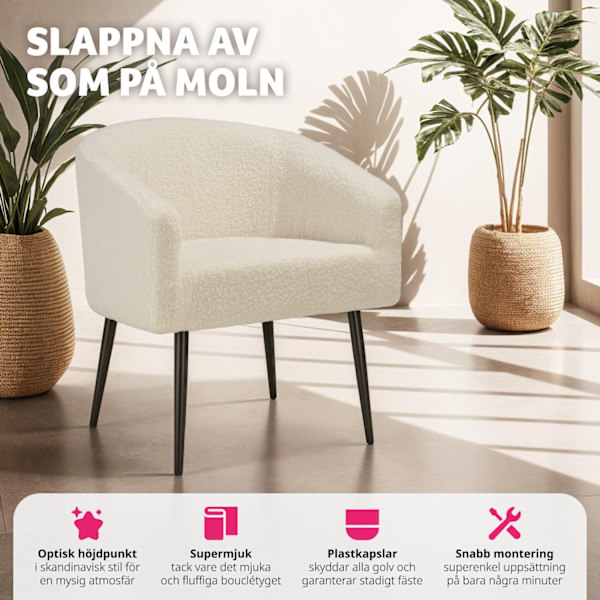 tectake Fåtölj Mysig beige, tjock stoppning med bouclé-tyg Grädde