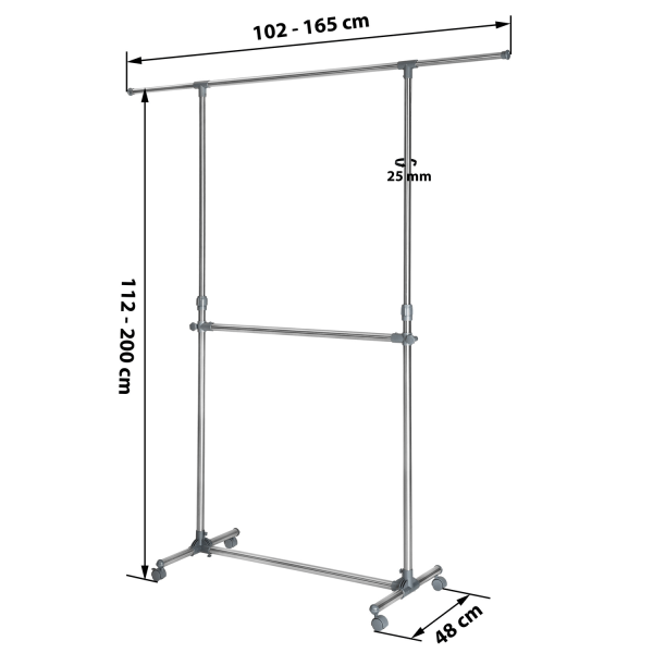 tectake Klädställning 165x48x200 cm grå