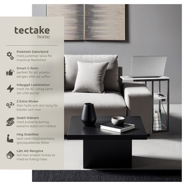 tectake Datorbord Rhea, C-form, med laddstation Vit