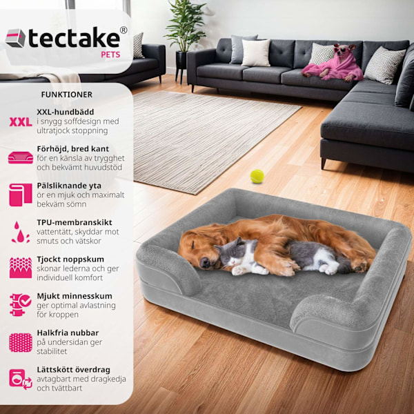 tectake Ortopedisk hundbädd Kimba med hög kant - L (94 x 72 x 18 cm) grå