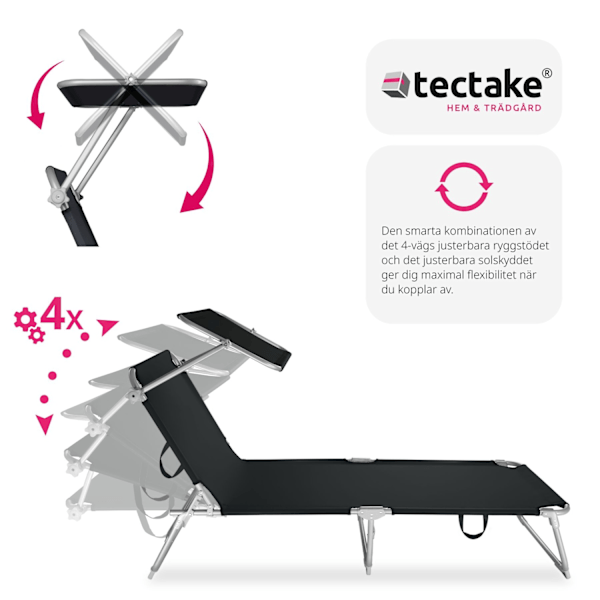tectake 2 solsängar med soltak Svart