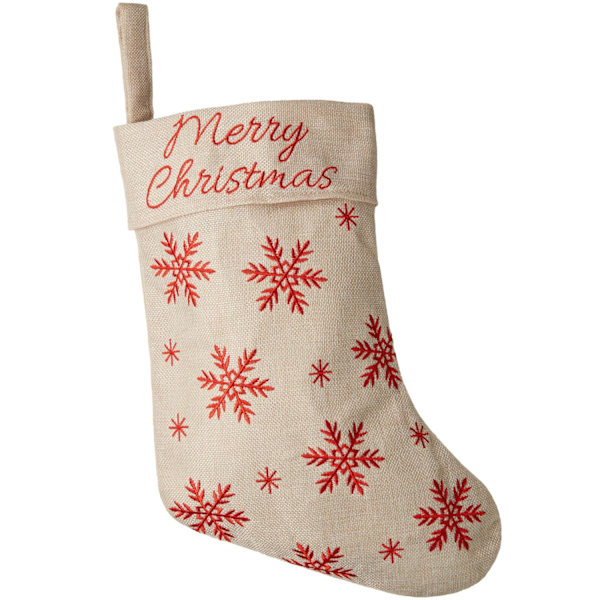 tectake Julstrumpa i juteoptik med snöflingor Beige