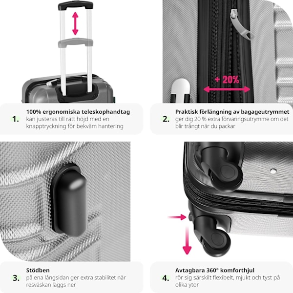 tectake Resväskeset 4 stycken med hårt skal grå