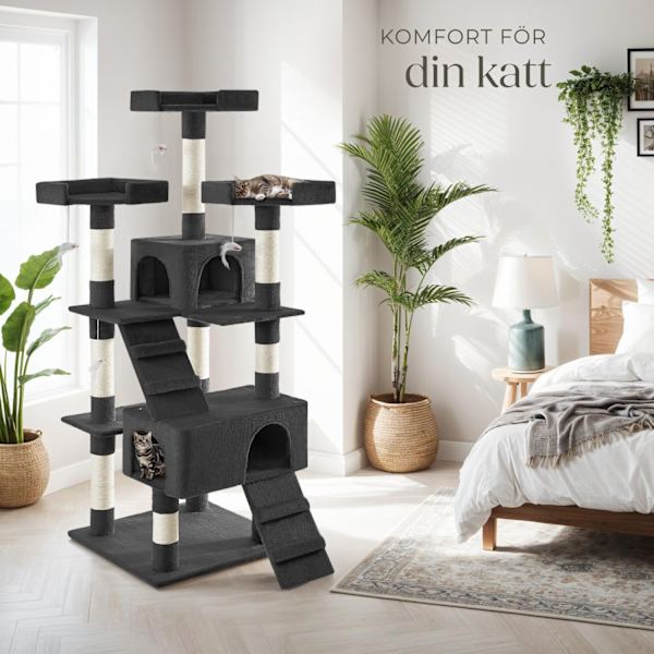 tectake Katt klösträd, klösmöbel Barney Svart