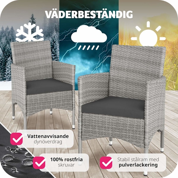 tectake 2 trädgårdsstolar i rotting Royan Ljusgrå