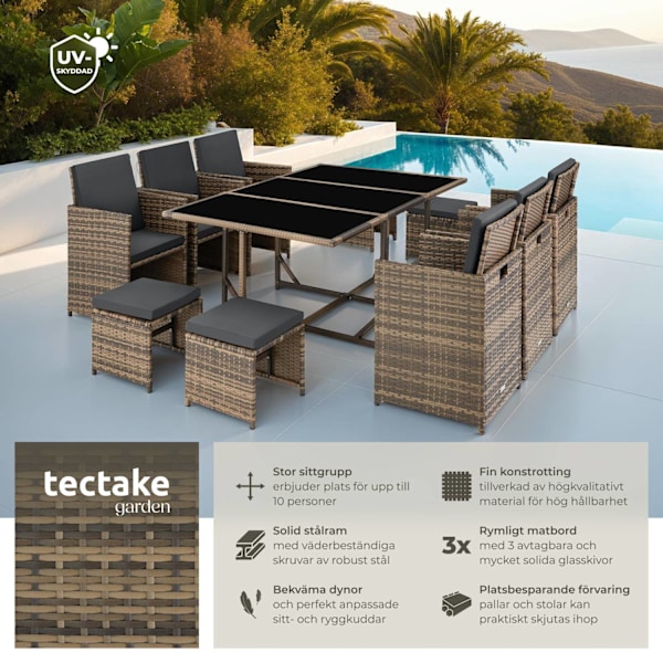 tectake Matgrupp Malaga i konstrotting inkl regnskydd Natur