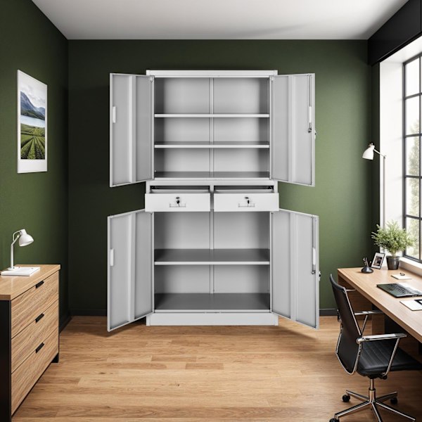 tectake Arkivskåp Cosmo med 2 dörrar 40x80x180 cm, låsbar Ljusgrå