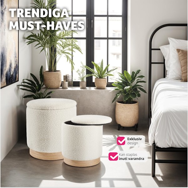 tectake 2-set sittpallar Orchide, vadderade, med förvaring Grädde