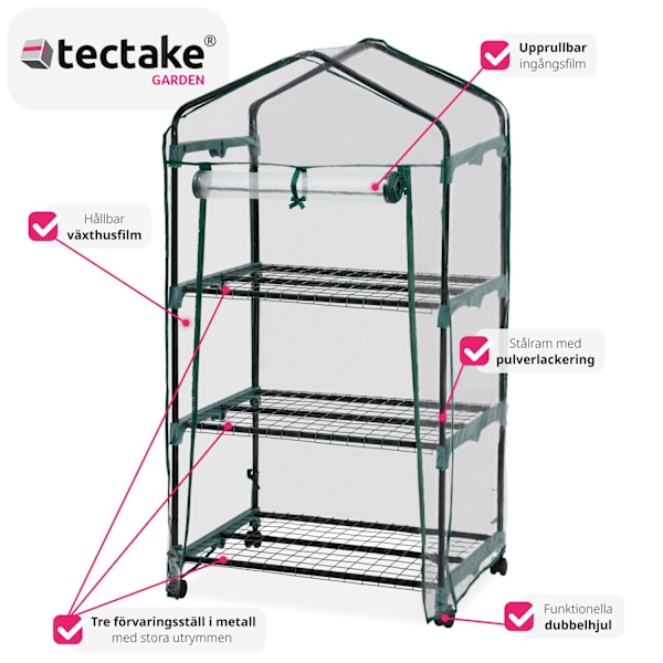 tectake Mobilt växthus med 3 hyllplan 69x49x133cm Transparent