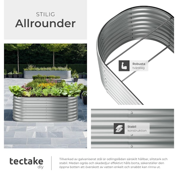 tectake Odlingslåda Flormma i galvaniserat stål 603 L, 160x80x60cm Silver