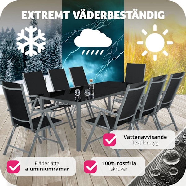 tectake 8 hopfällbara trädgårdsstolar i aluminium Grafitgrå