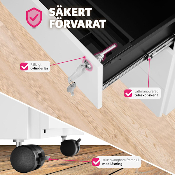 tectake Förvaringsskåp Magna med 3 låsbara lådor Vit