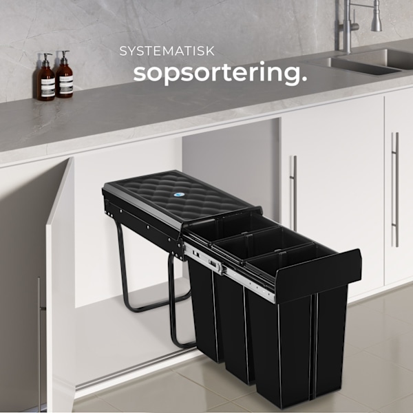 tectake Sopsortering Ashlyn, 3-kärl, 30L Svart