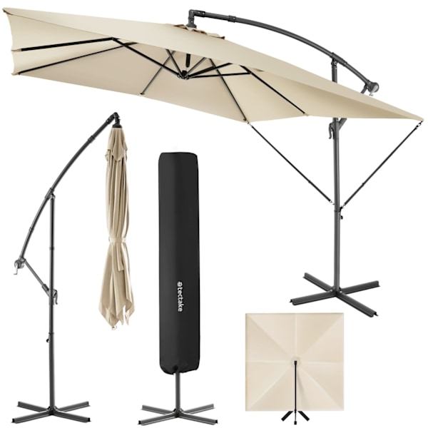 tectake Solparasoll Apollon med vevmekanism 2,5 x 2,5 m Beige