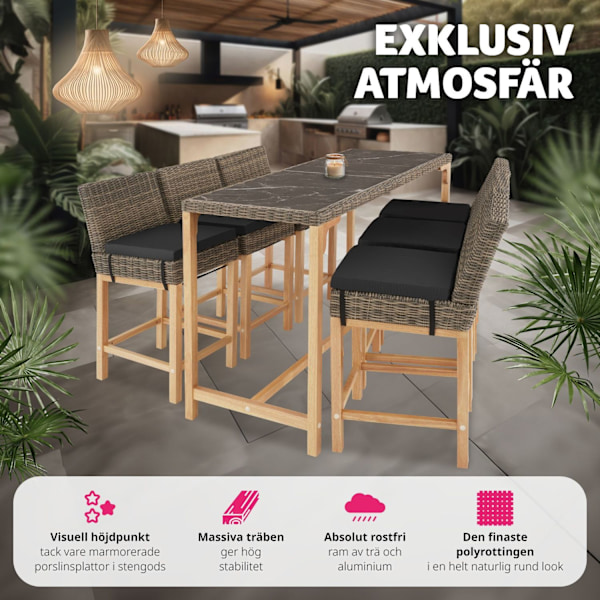 tectake Rotting barbord Lovas 161x64,5x99,5cm Natur