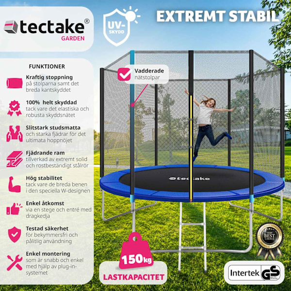 tectake Studsmatta Garfunky med skyddsnät , upp till 80 kg - 305 cm Blå