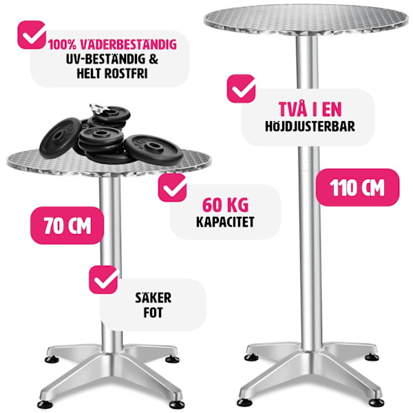 tectake Cafébord i aluminium Ø60cm justerbart i höjdled - 5,8 cm grå