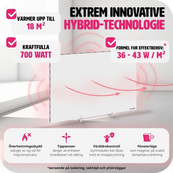 tectake Hybrid-infravärmare med termostat och tippskydd - 700 W Vit