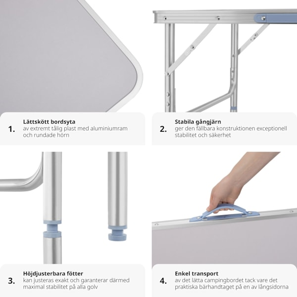 tectake Campingbord i aluminium, hopfällbart 75 x 55 x 68cm grå