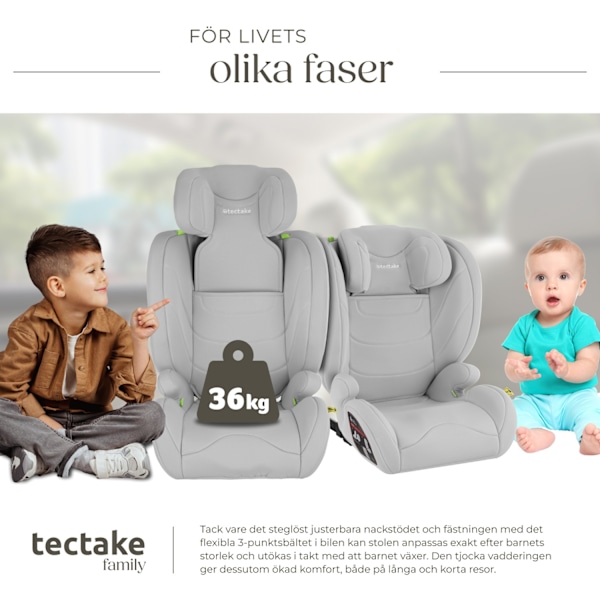 tectake Bilbarnstol Levi, i-Size-godkänd, med ISOFIX Ljusgrå