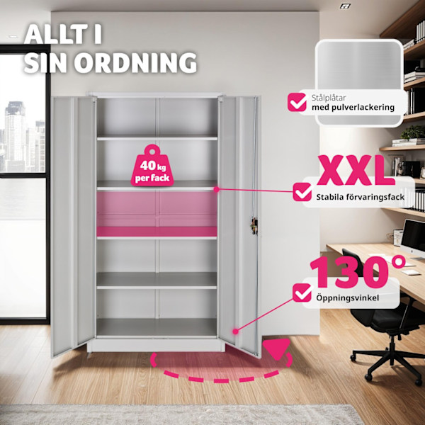 tectake Förvaringsskåp med 5 fack 40x80x180 cm grå