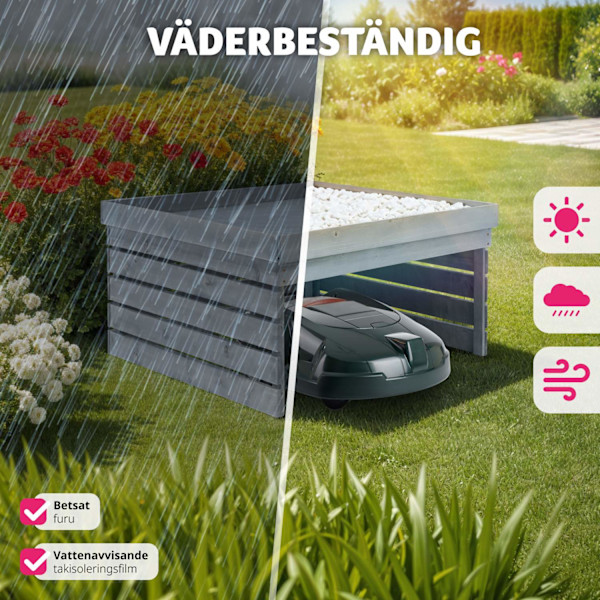 tectake Garage för robotgräsklippare Hortus, trä, planterbart tak grå