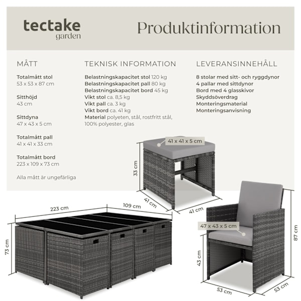 tectake Matgrupp Palma i konstrotting Ljusgrå