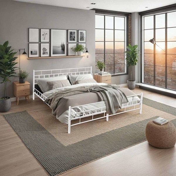 tectake Sängram med ribbotten i modern design - 200 x 140 cm Vit