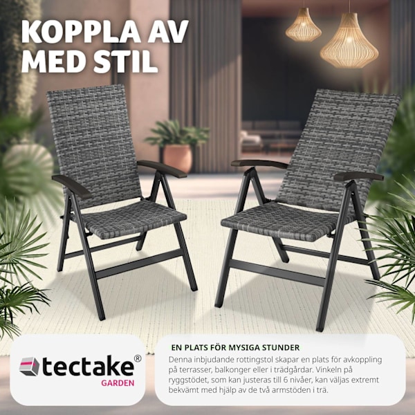 tectake Canberra rottingstol med hopfällbar aluminiumram grå