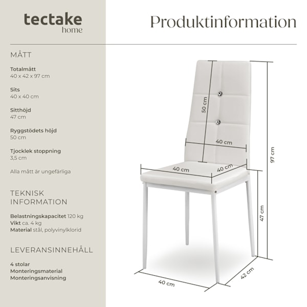 tectake Set matstolar Julien -  Uppsättning om 4 Vit