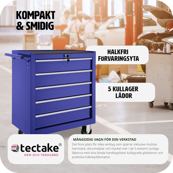 tectake Verktygsvagn med 5 lådor Blå