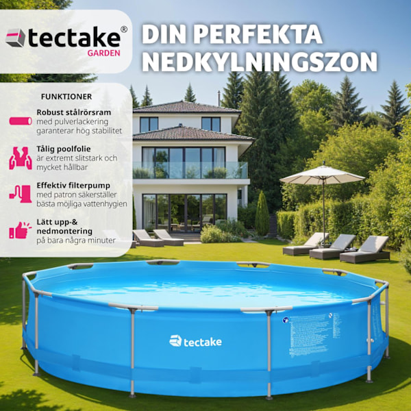 tectake Pool rund med filterpump Ø 360 x 76 cm Blå