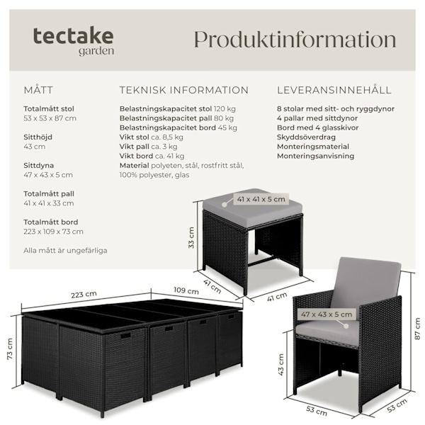 tectake Matgrupp Palma i konstrotting grå