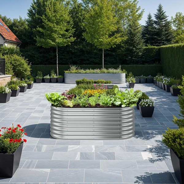 tectake Odlingslåda Flormma i galvaniserat stål 804 L, 160x80x80cm Silver