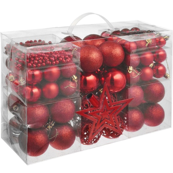 tectake 84 julgranskulor i rött inkl. julstjärna och pärlband Röd