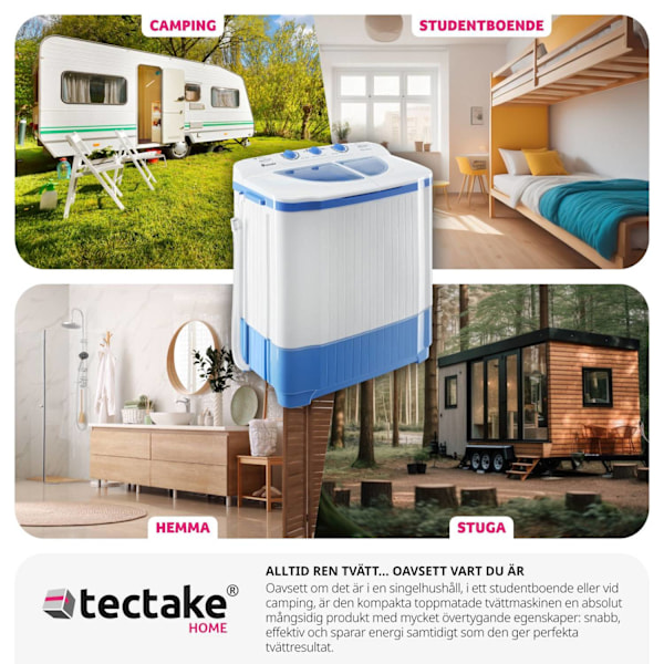 tectake Liten tvättmaskin 4,5 kg med centrifug Vit