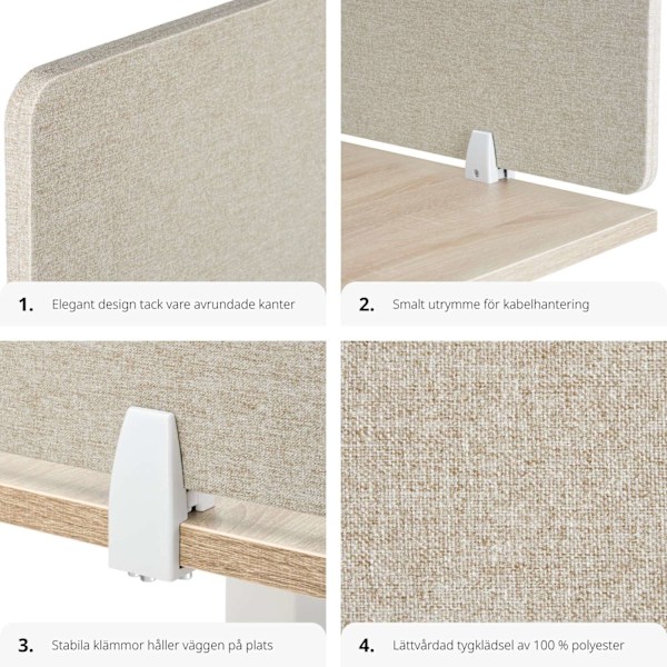tectake Skrivbordsvägg, avskiljare Noisy med rundade hörn - 130 x 40 cm Beige