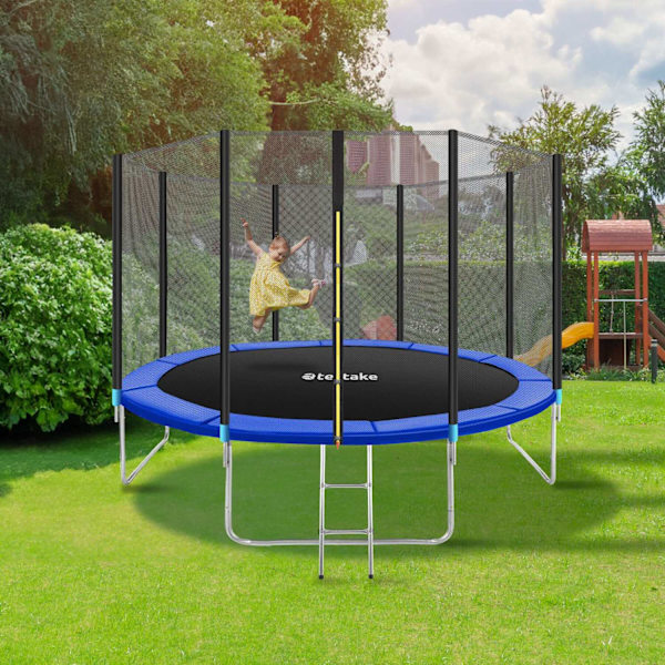 tectake Studsmatta Garfunky med skyddsnät , upp till 80 kg - 396 cm Blå