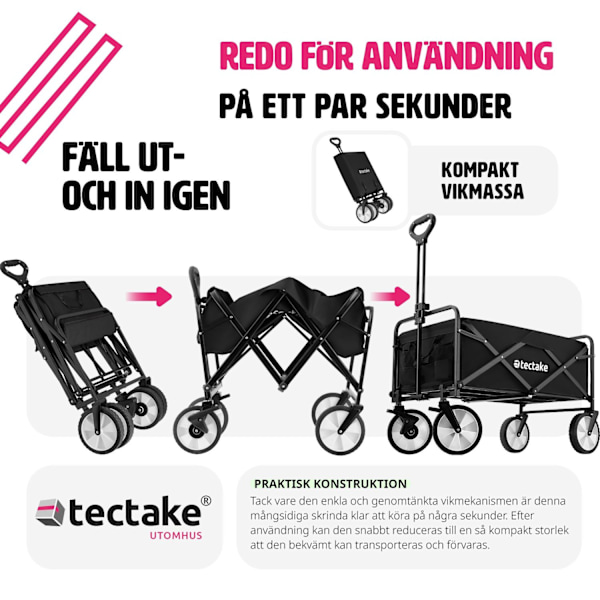 tectake Hopfällbar skrinda Leon med bromsar, lastkapacitet 80kg Svart