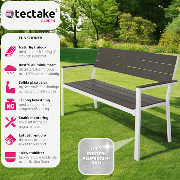 tectake Trädgårdsbänk Line 2-sits med aluminiumram 128x59x88cm Ljusgrå