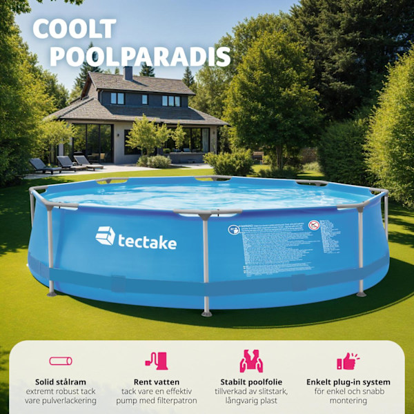 tectake Pool rund med filterpump Ø 300 x 76 cm Blå