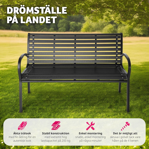 tectake Trädgårdsbänk Pino 3-sits 126x62x81,5cm Svart