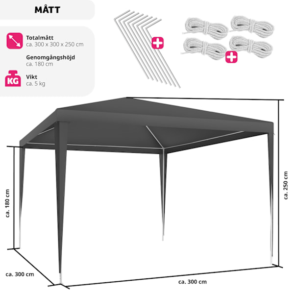 tectake Paviljong Kara 3x3 m grå