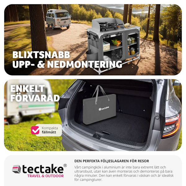 tectake Campingkök Lyx med 4 fack grå