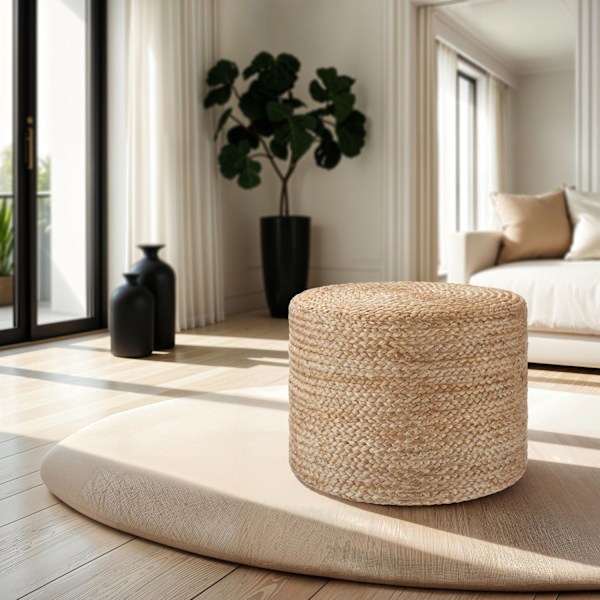 tectake Handgjord rund sittpuff Banno Cylinder i jute Beige